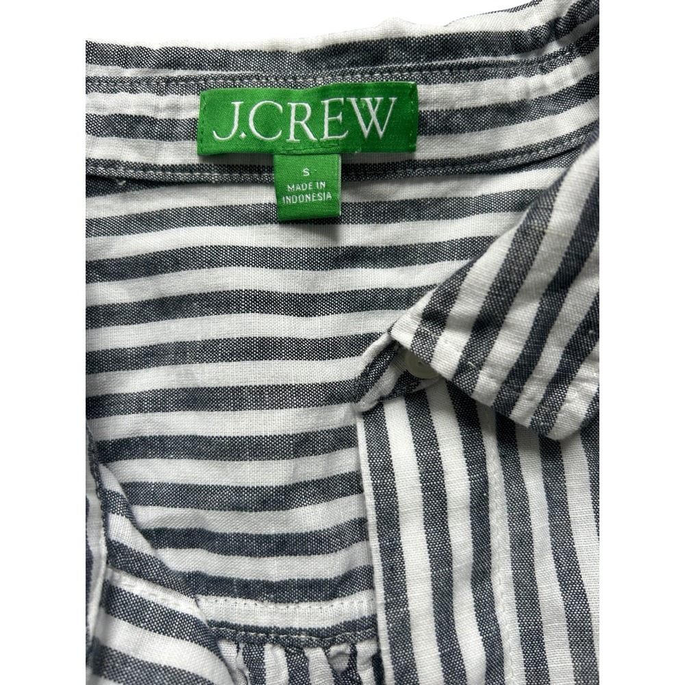 J.Crew Gray White Striped Linen Cotton Shirt Dress Long Sleeve Women Small - Picture 5 of 6